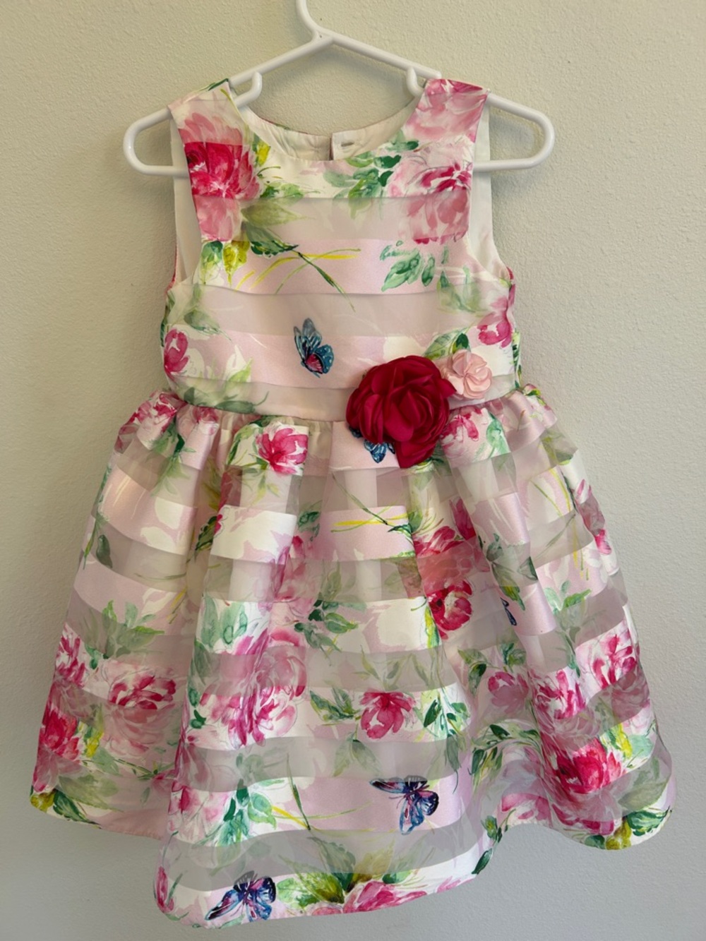 Pippa & Julie Pink Floral Tiered Dress with Rose Accent